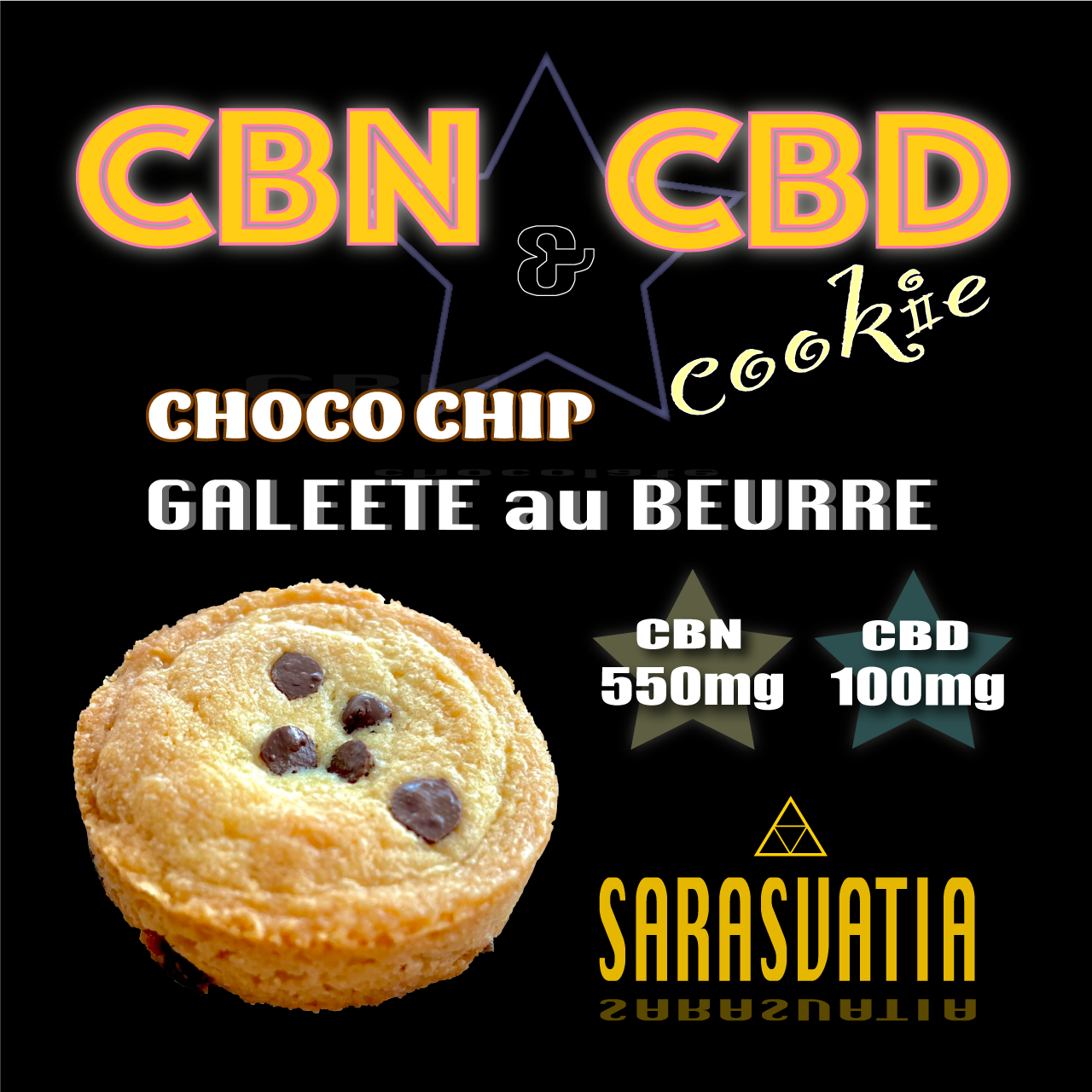 SARASVATIA CBN&CBDクッキー 1枚入り チョコチップ味 バターガレット CBN550mg,CBD100mg配合