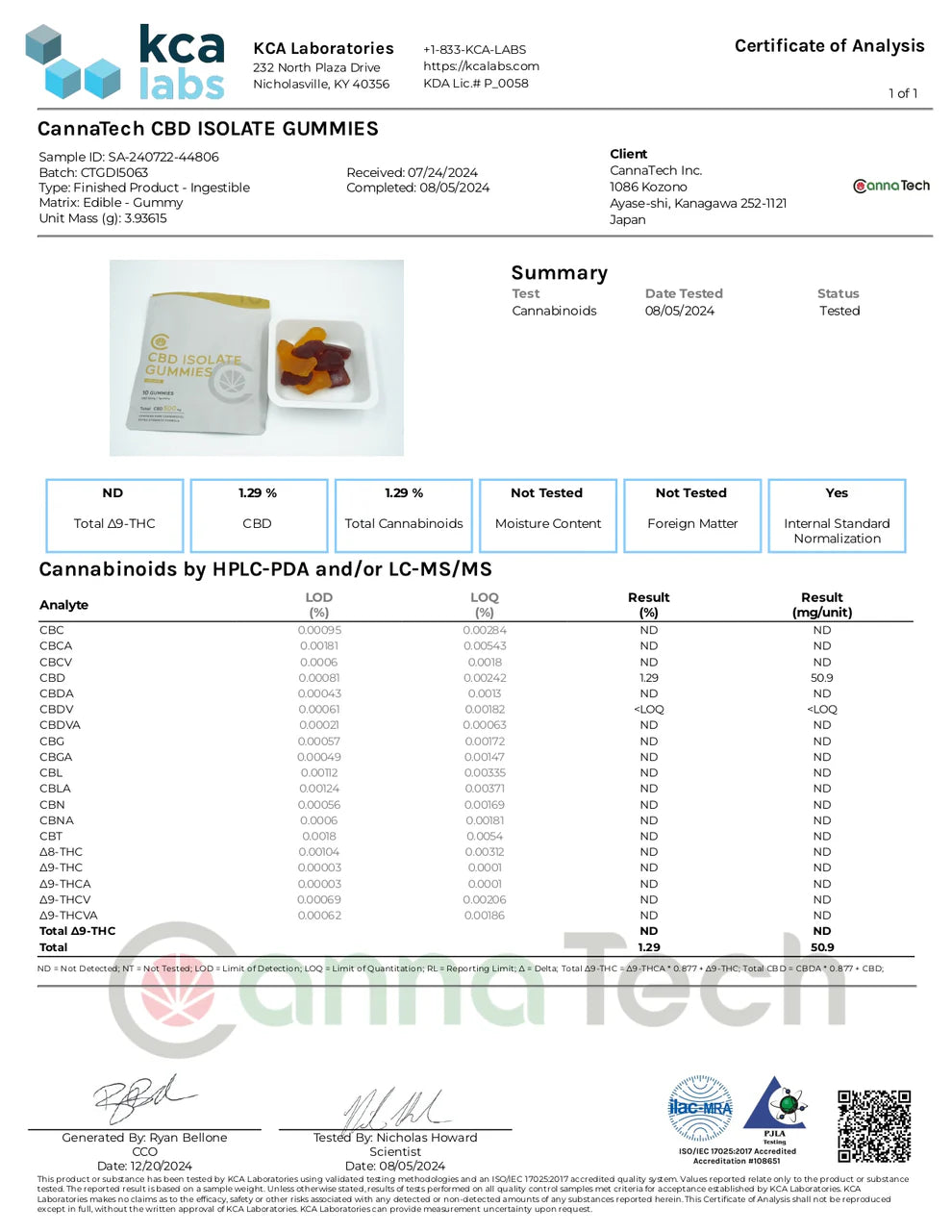 CANNATECH アイソレート CBD グミ (CBD 50mg /粒)  10粒 CBD 500mg