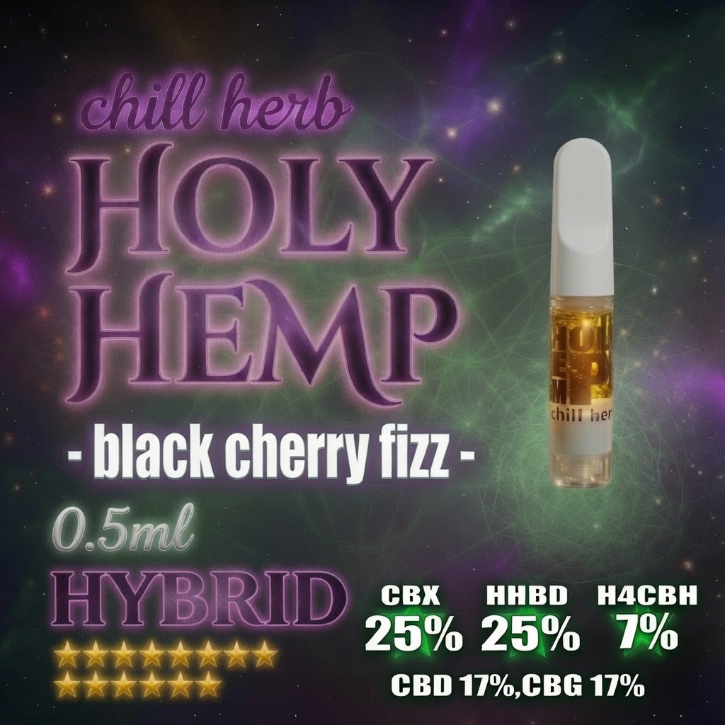 HOLY HEMP,CBX 25%,HHBD 25%,H4CBH 7%,CBD 17%, CBG 17%,Black Cherry Fizz,0.5ml,CBX,HHBD,H4CBH,ベイプ,リキッド,カートリッジ,CHILL HERB