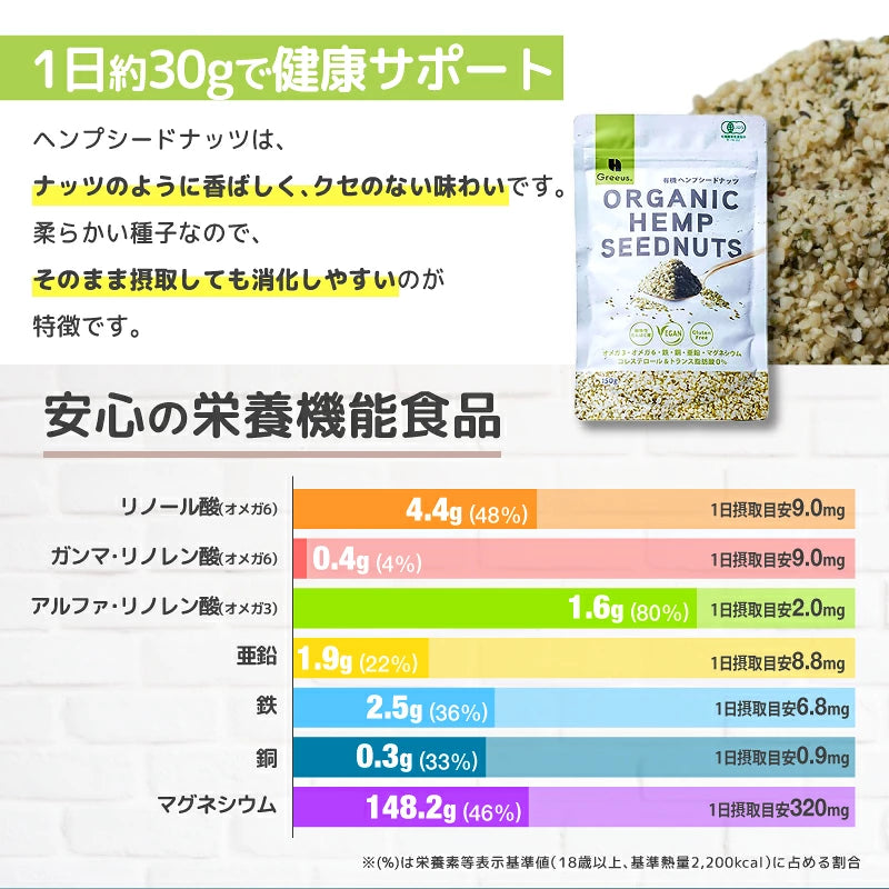 Greeus 有機ヘンプシードナッツ（非加熱）150g