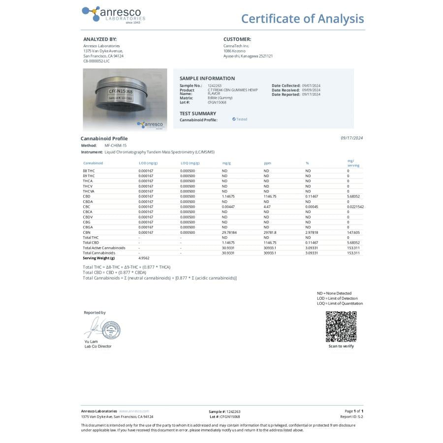 CANNATECH CBN グミ 16粒 CBN 2,400mg ピーチ味『 超高濃度 CBN 150mg /粒』 ブロードスペクトラム cbn ヘンプテルペン配合 CT Freak FEEL DEEPLY