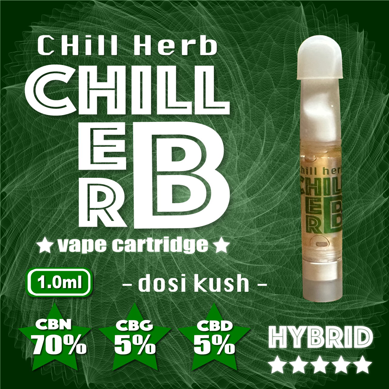 CHILL HERB,CBN 70%,CBG 5%,CBD 5%,DOSI KUSH,1ml,CBNディスティレート,ベイプ,リキッド,カートリッジ