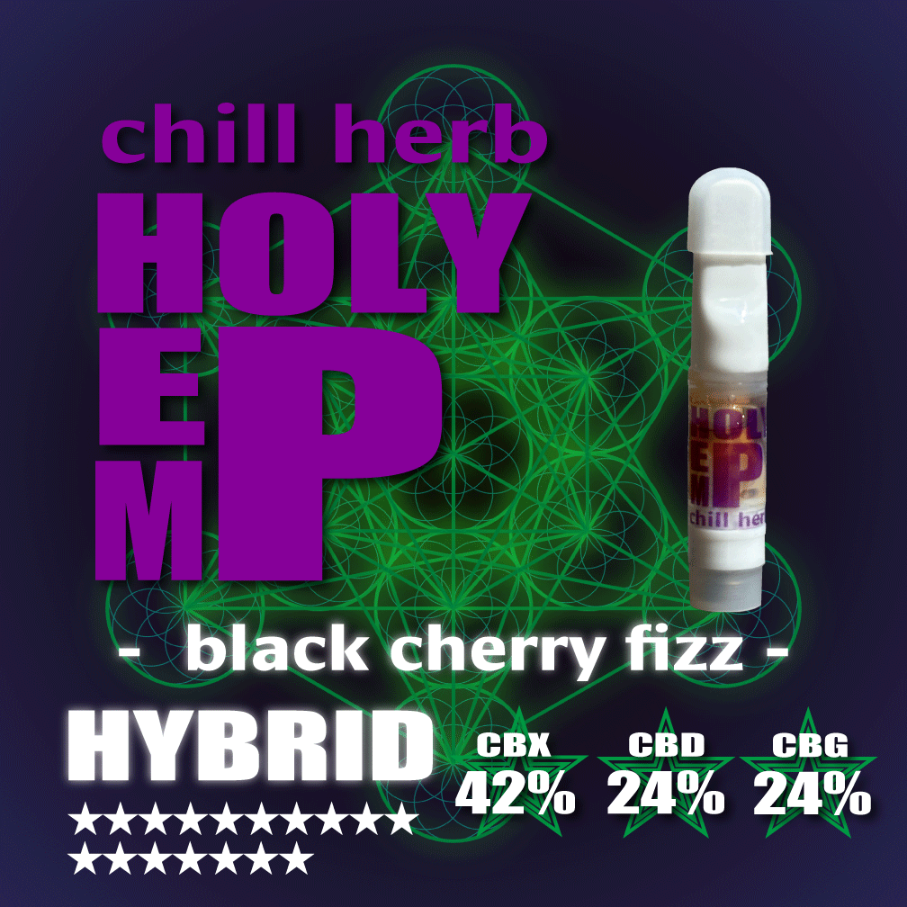 HOLY HEMP,CBX 42％,CBD 24%, CBG 24%,Black Cherry Fizz,0.5ml,CBX,ベイプ,リキッド,カートリッジ,CHILL HERB