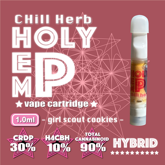 HOLY HEMP,CRDP 30%,H4CBH 10%,CBN 30%,CBG 10%,CBD 10%,GIRL SCOUT COOKIES,1.0ml,CRDP,H4CBH,CBNディスティレート,CBD,CBG,テルペン,ベイプ,リキッド,カートリッジ,ガルスカ,CHILL HERB,チルハーブ