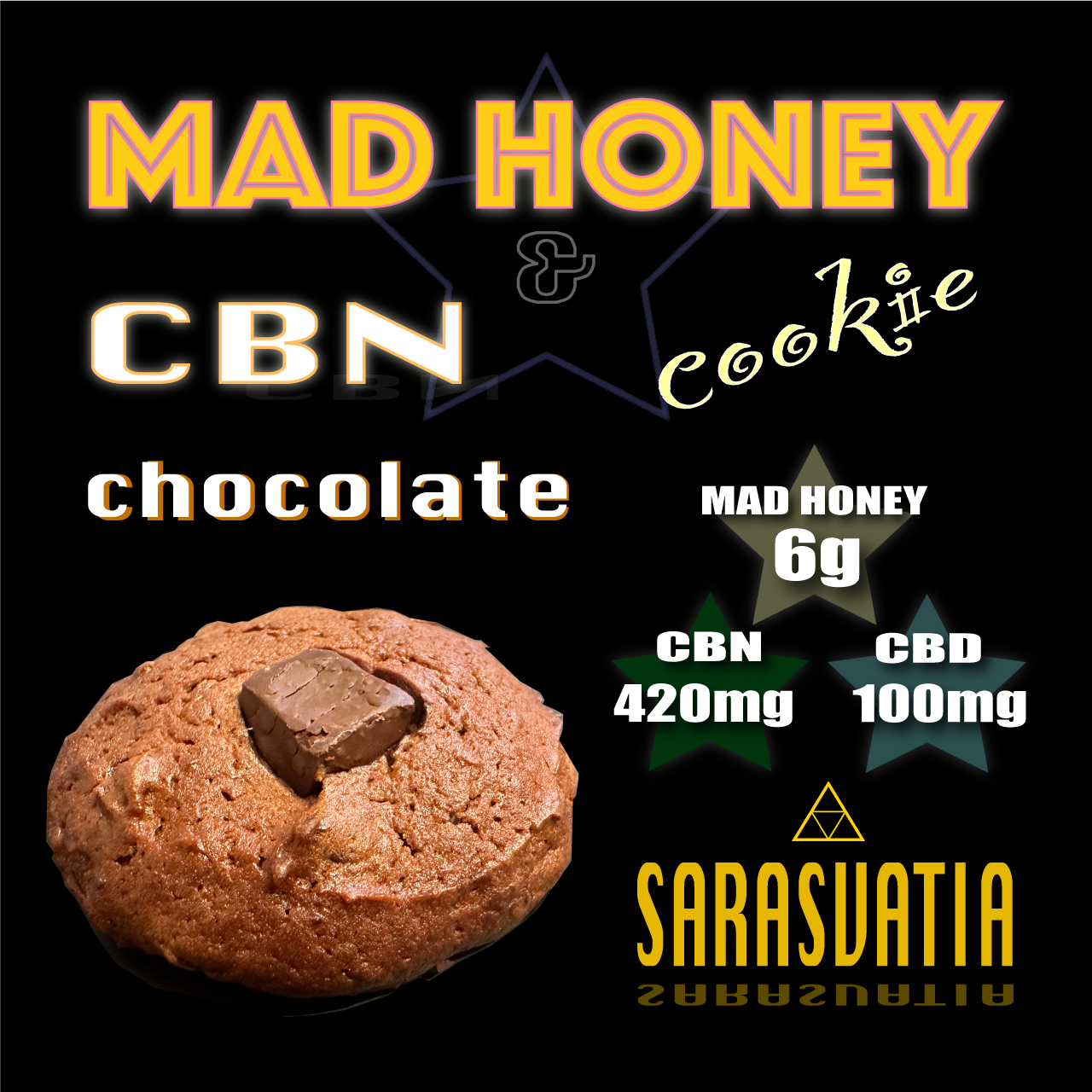 SARASVATIA マッドハニー&CBN クッキー 1枚入り チョコレート味 MADHONEY6g,CBN420mg,CBD100mg配合