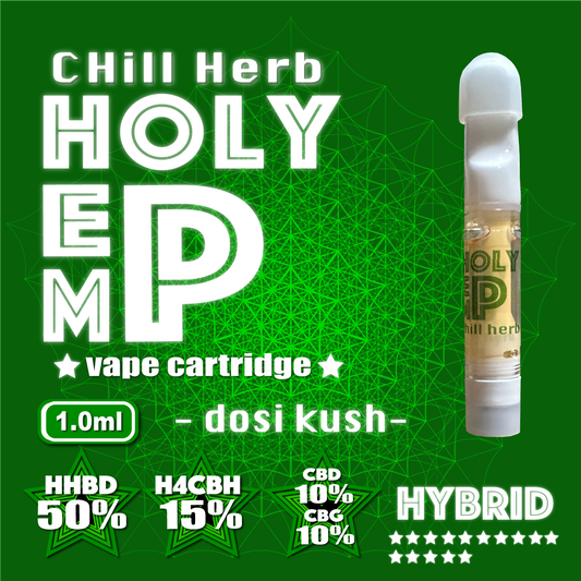 HOLY HEMP,HHBD 50%,H4CBH 15%,CBD 10%,CBG 10%,DOSI KUSH,1ml,HHBD,H4CBH,CBD,CBG,ベイプ,リキッド,カートリッジ,CHILL HERB