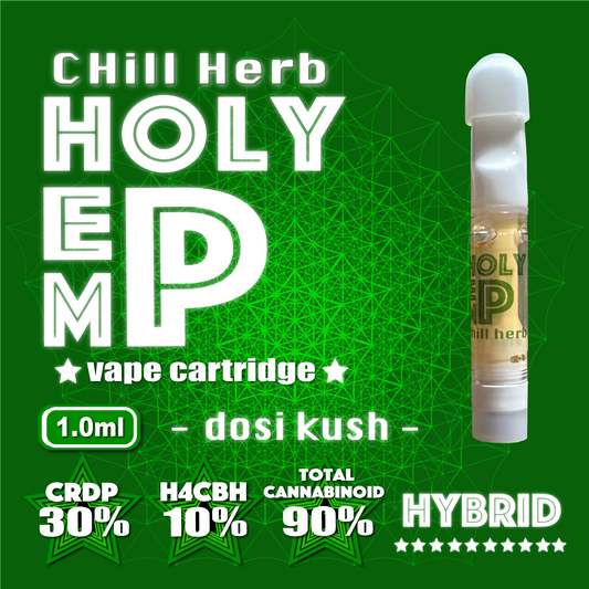 HOLY HEMP,CRDP 30%,H4CBH 10%,CBN 30%,CBG 10%,CBD 10%,DOSI KUSH,1.0ml,CRDP,H4CBH,CBNディスティレート,CBD,CBG,テルペン,ベイプ,リキッド,カートリッジ,CHILL HERB,チルハーブ